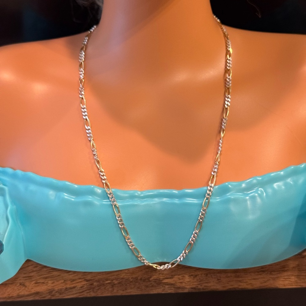 Danecraft two tone 925 Sterling Silver and Gold Plated Figaro Chain Necklace